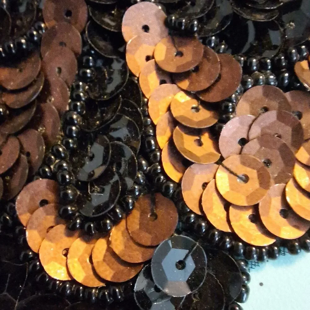Bronze and black sequin and bead neckline applique